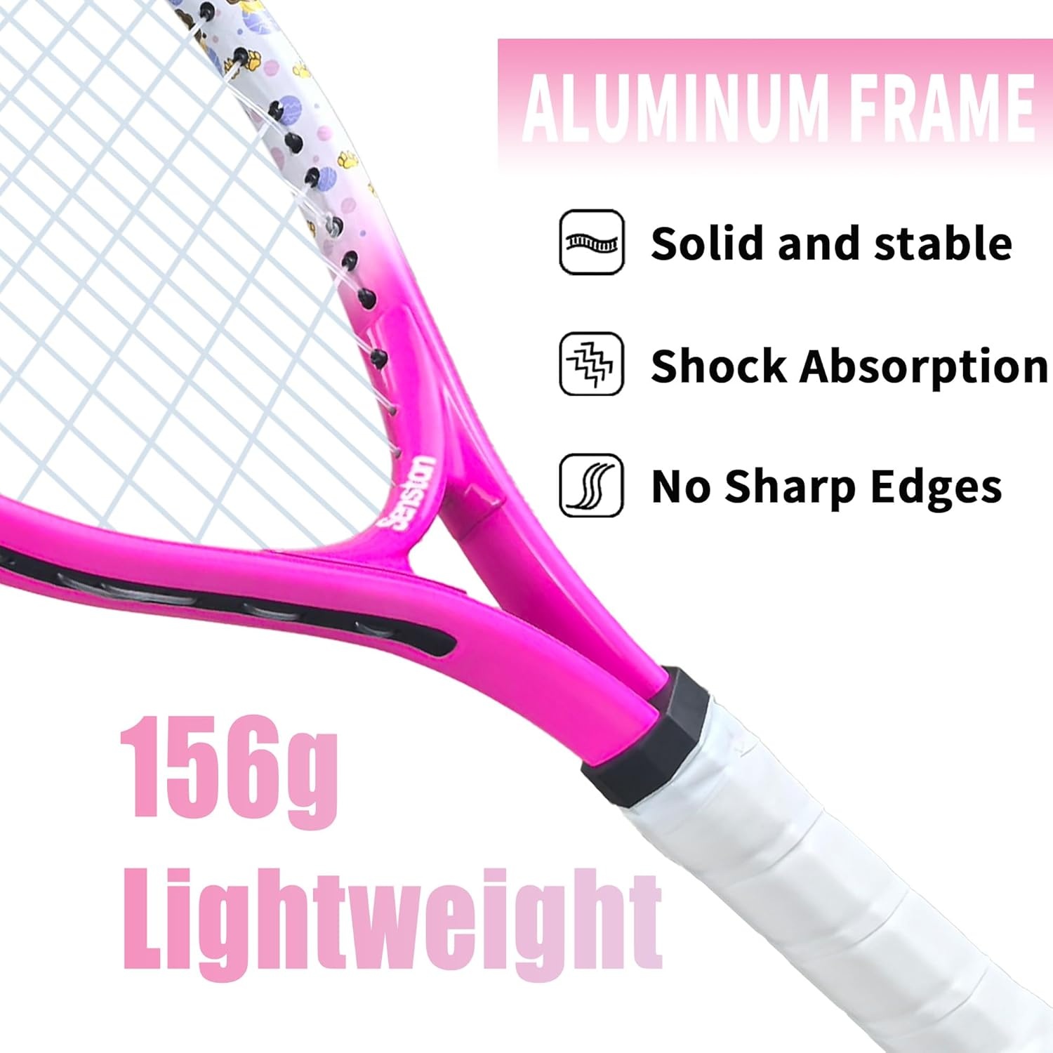 image:imageSenston Kids Tennis Racket Set 17 amp 23 Inch 1 Pack Junior Tennis Racquet Lightweight Aluminum Frame Includes Coverpink