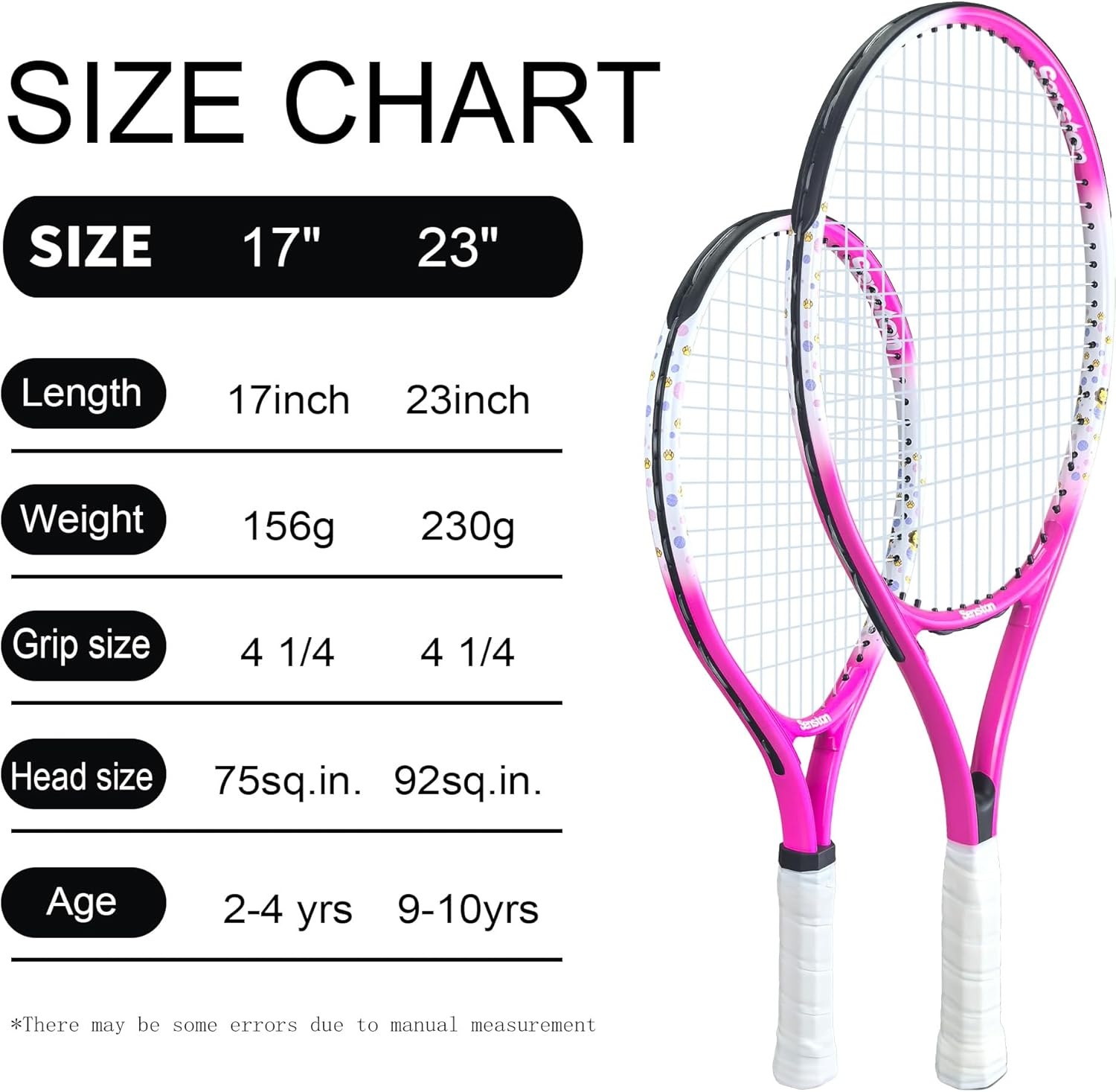 image:imageSenston Kids Tennis Racket Set 17 amp 23 Inch 1 Pack Junior Tennis Racquet Lightweight Aluminum Frame Includes Coverpink