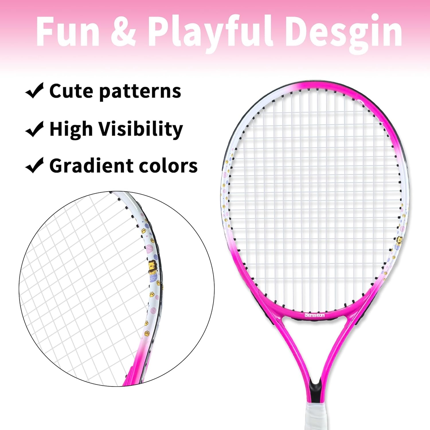 image:imageSenston Kids Tennis Racket Set 17 amp 23 Inch 1 Pack Junior Tennis Racquet Lightweight Aluminum Frame Includes Coverpink