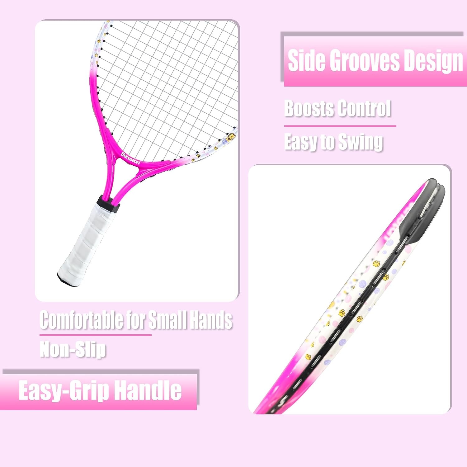 image:imageSenston Kids Tennis Racket Set 17 amp 23 Inch 1 Pack Junior Tennis Racquet Lightweight Aluminum Frame Includes Coverpink