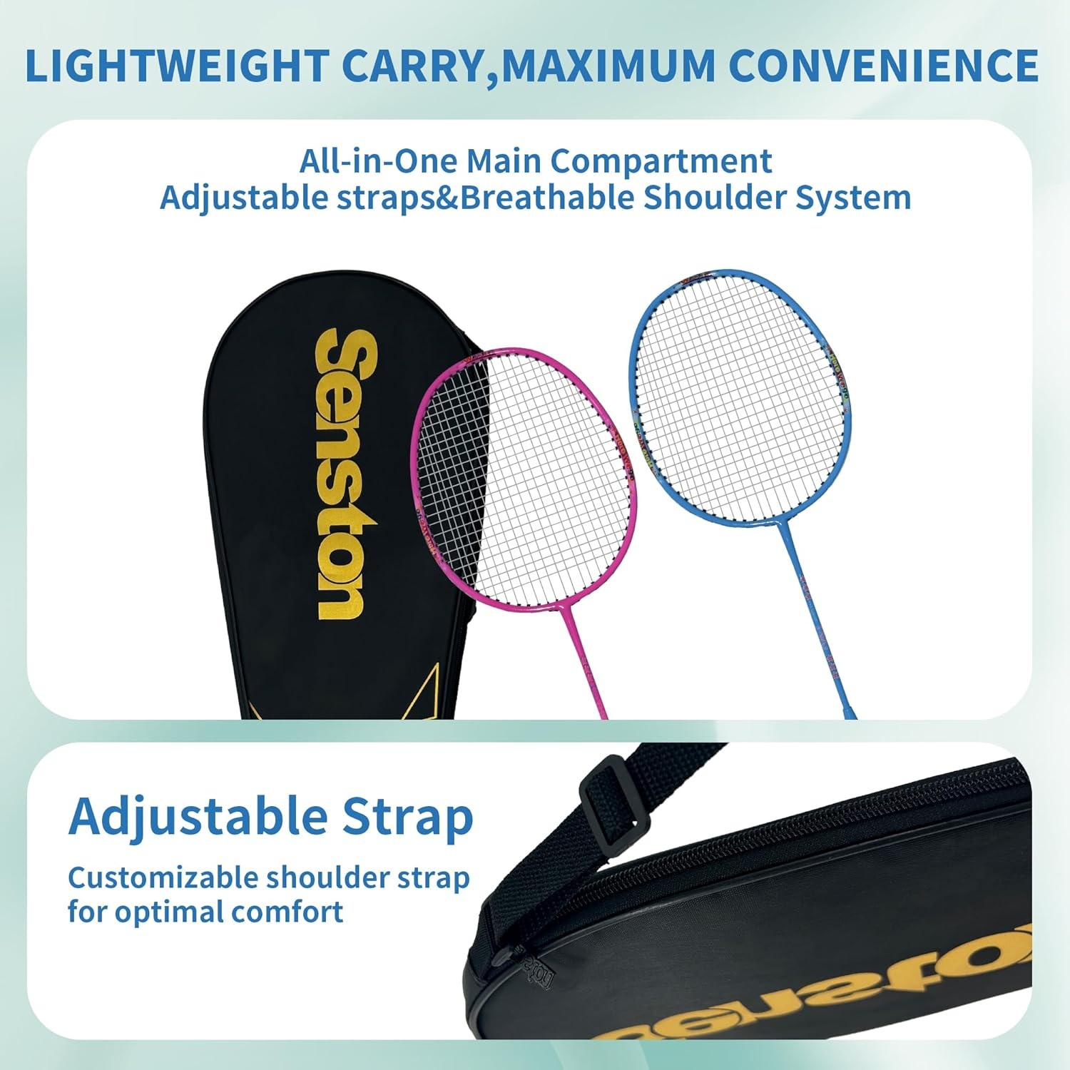 image:imageSenston Lightweight Beginner Badminton Set with 2 Rackets 2 Shuttlecocks Carry BagBlue and White