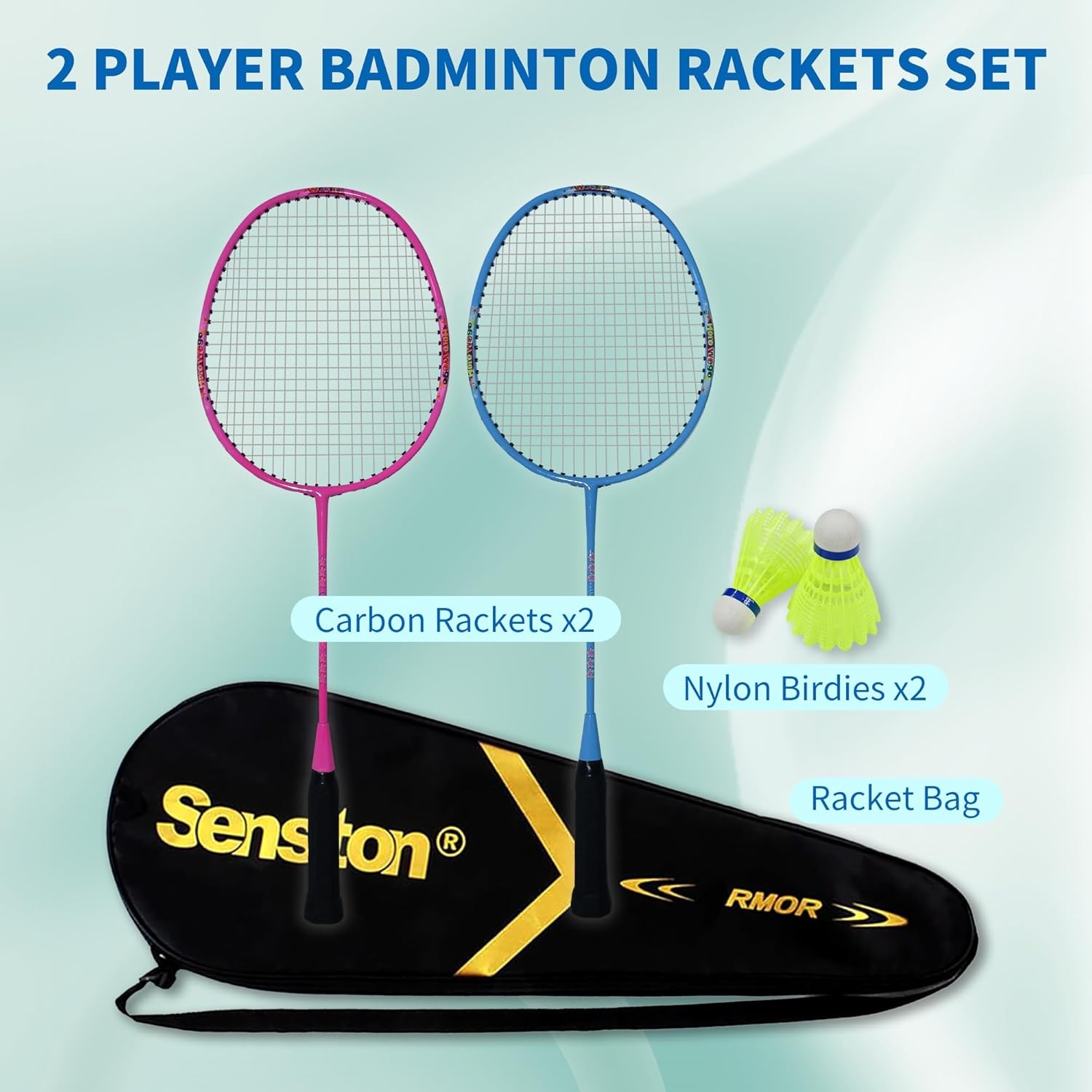 image:imageSenston Lightweight Beginner Badminton Set with 2 Rackets 2 Shuttlecocks Carry BagBlue and White
