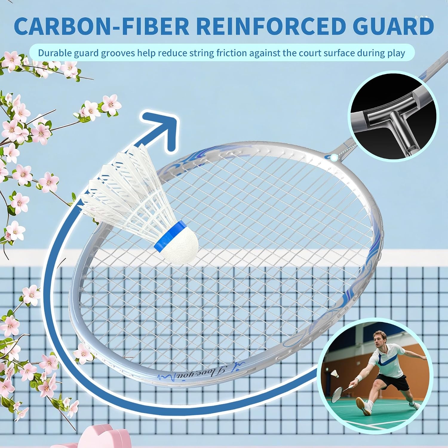 image:imageSenston N80 Carbon Fiber Badminton Racket Lightweight HighModulus Frame with AntiSlip Gripsamp 2 Carry Bagsfor OutdoorBackyard Sports Recreational Players Seeking an UpgradePinkBlue