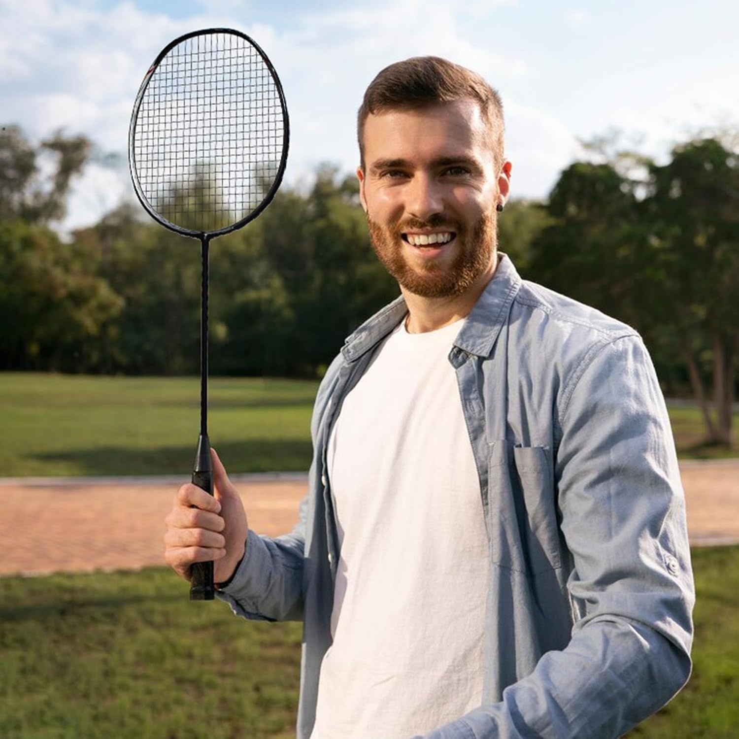 image:imageSenston N80 Carbon Fiber Badminton Racket Lightweight HighModulus Frame with AntiSlip Gripsamp 2 Carry Bagsfor OutdoorBackyard Sports Recreational Players Seeking an UpgradeBlackBlue