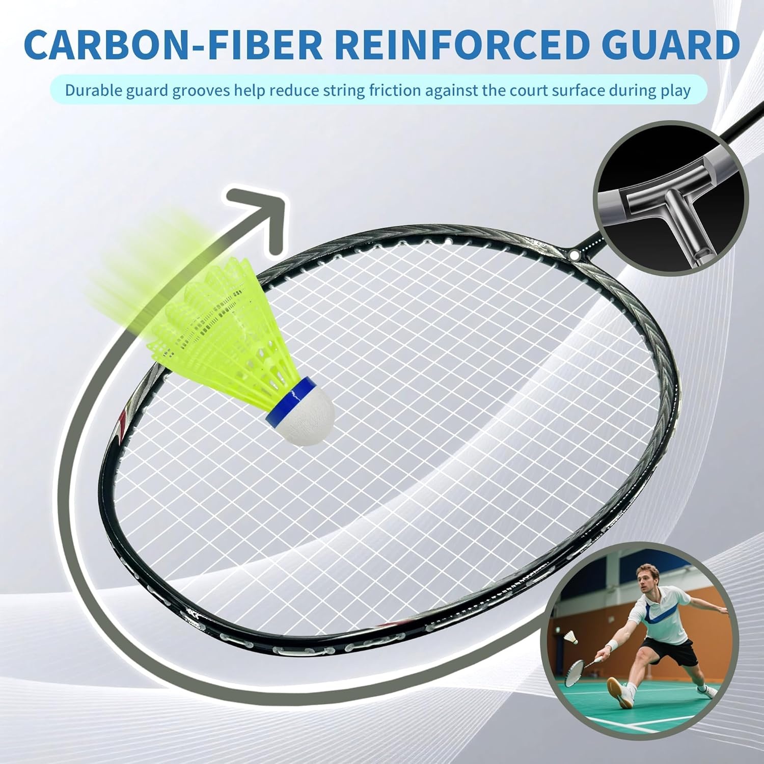 image:imageSenston N80 Carbon Fiber Badminton Racket Lightweight HighModulus Frame with AntiSlip Gripsamp 2 Carry Bagsfor OutdoorBackyard Sports Recreational Players Seeking an UpgradeBlackBlue