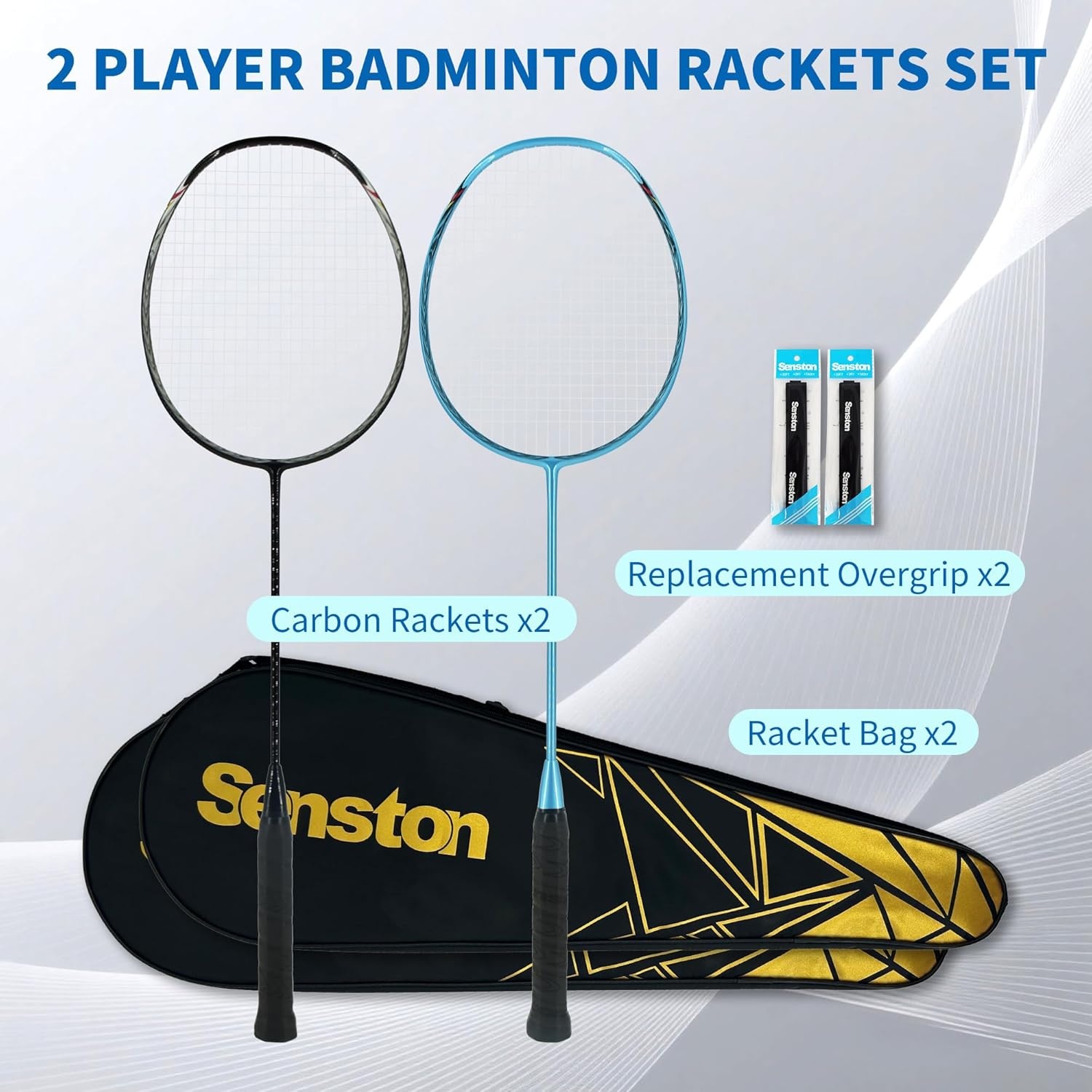 image:imageSenston N80 Carbon Fiber Badminton Racket Lightweight HighModulus Frame with AntiSlip Gripsamp 2 Carry Bagsfor OutdoorBackyard Sports Recreational Players Seeking an UpgradeBlackBlue