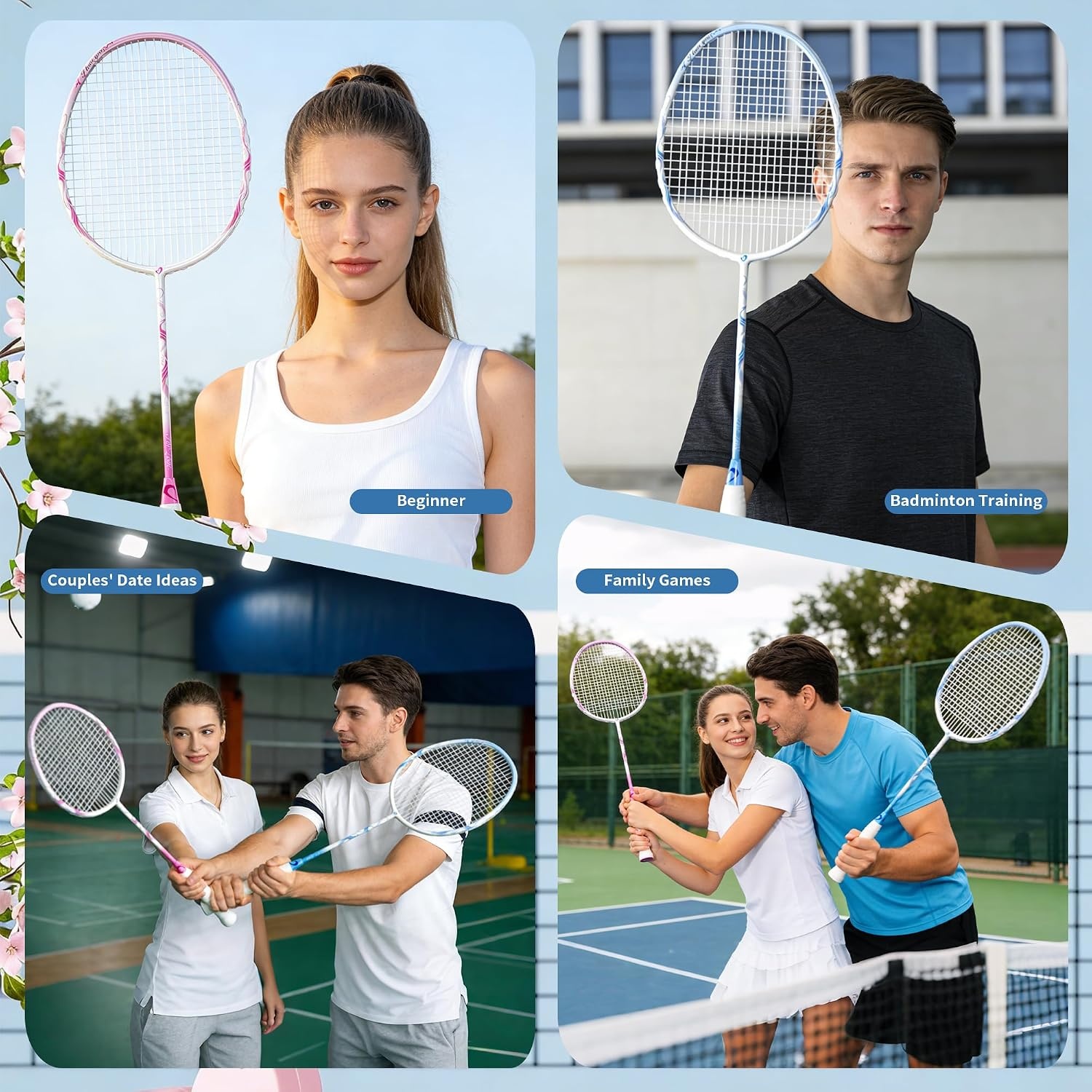 image:imageSenston N80 Carbon Fiber Badminton Racket Lightweight HighModulus Frame with AntiSlip Gripsamp 2 Carry Bagsfor OutdoorBackyard Sports Recreational Players Seeking an UpgradePinkBlue