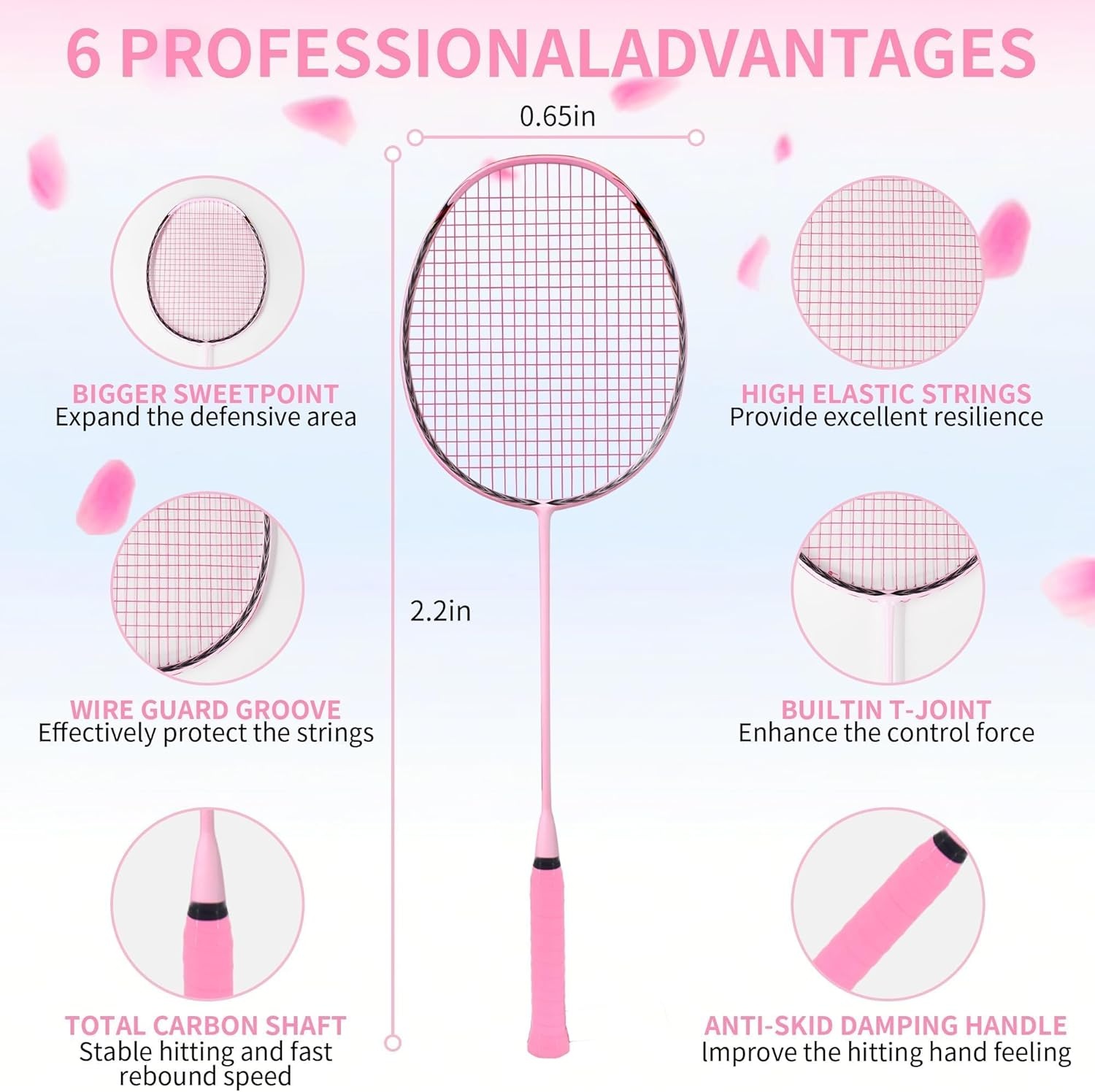 image:imageSenston N90 Badminton Racket 6U Single HighGrade Badminton Racquet Professional 100 FullCarbon Badminton RacketPink