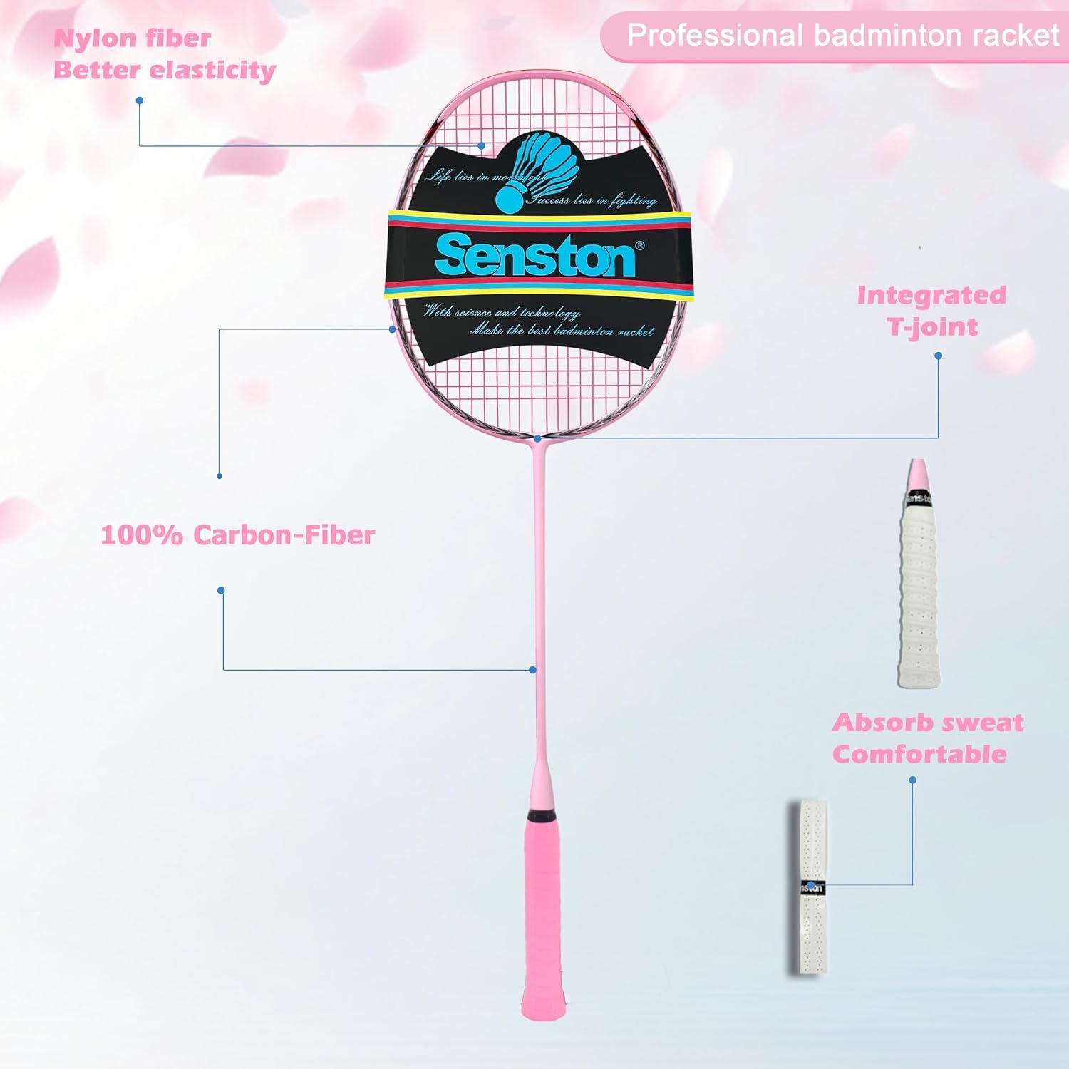 image:imageSenston N90 Badminton Racket 6U Single HighGrade Badminton Racquet Professional 100 FullCarbon Badminton RacketPink