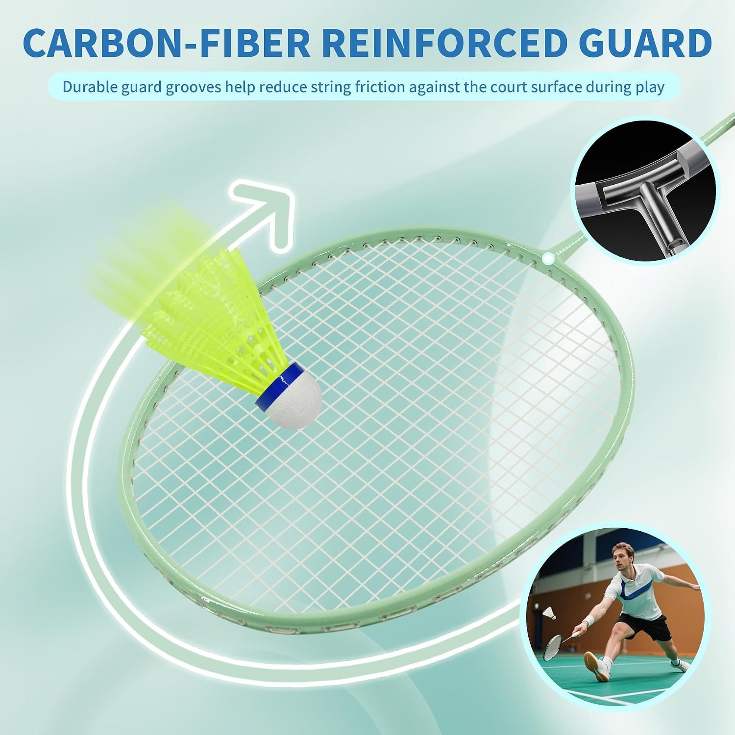 image:imageSenston Professional Badminton Rackets Set of 4 Carbon Fiber 6 Shuttlecocks 4 Grips amp Bag for Backyard Games 90g LightweightBlackWhitePinkGreen
