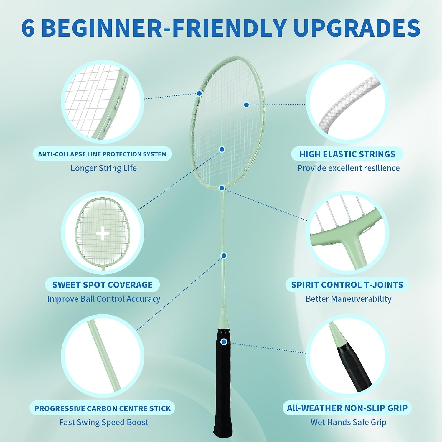 image:imageSenston Professional Badminton Rackets Set of 4 Carbon Fiber 6 Shuttlecocks 4 Grips amp Bag for Backyard Games 90g LightweightGreen Black