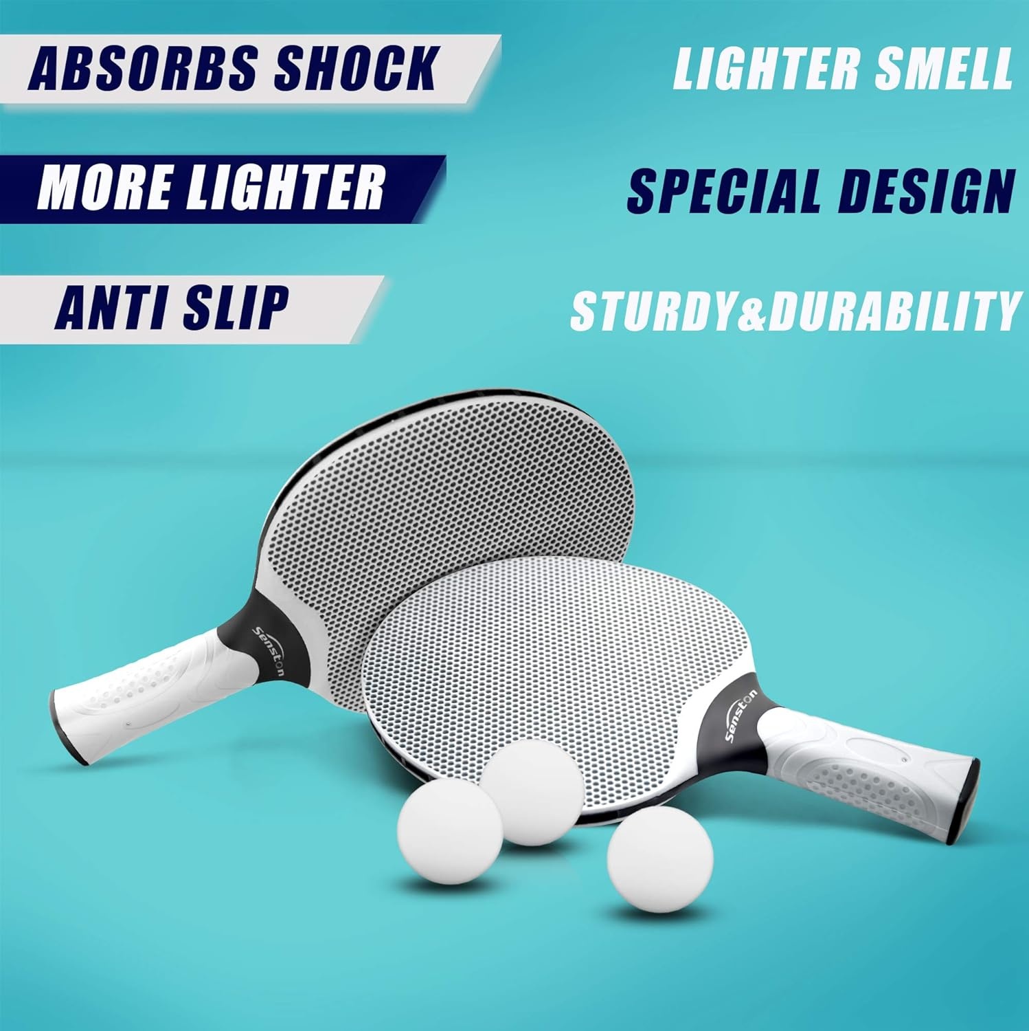 image:imageSenston Table Tennis Rackets SetProfessional Ping Pong Paddle Set for 4 Players Composite Rubber Table Tennis Paddles Indoor or Outdoor GamesBlackWhite