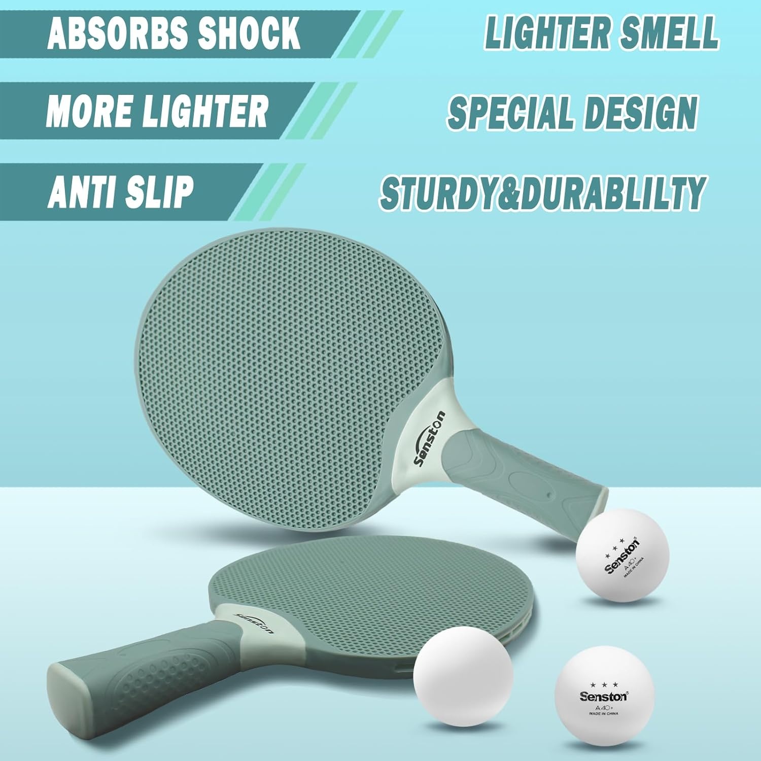 image:imageSenston Table Tennis Rackets SetProfessional Ping Pong Paddle Set for 4 Players Composite Rubber Table Tennis Paddles Indoor or Outdoor Gamesbluegreen