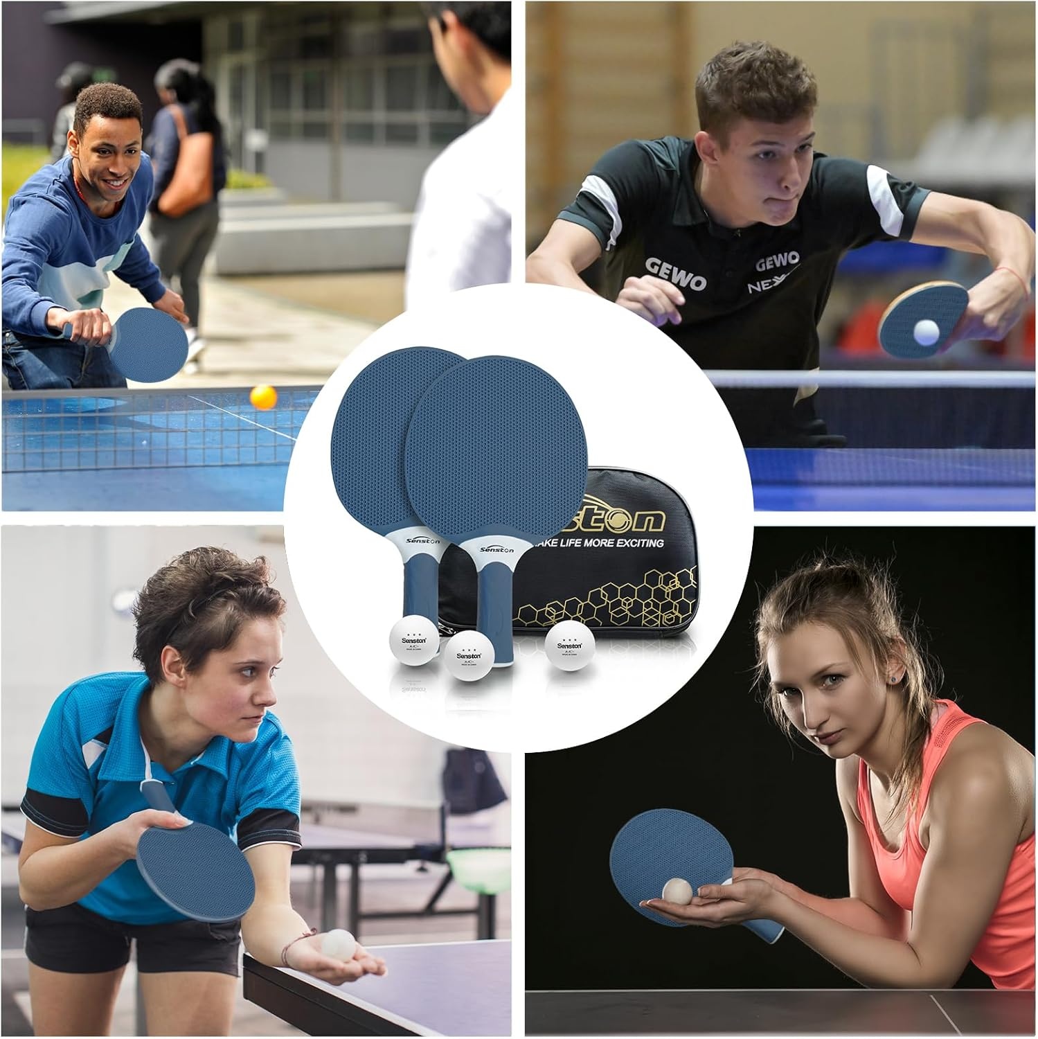 image:imageSenston Table Tennis Rackets SetProfessional Ping Pong Paddle Set for 4 Players Composite Rubber Table Tennis Paddles Indoor or Outdoor Gamesbluegreen