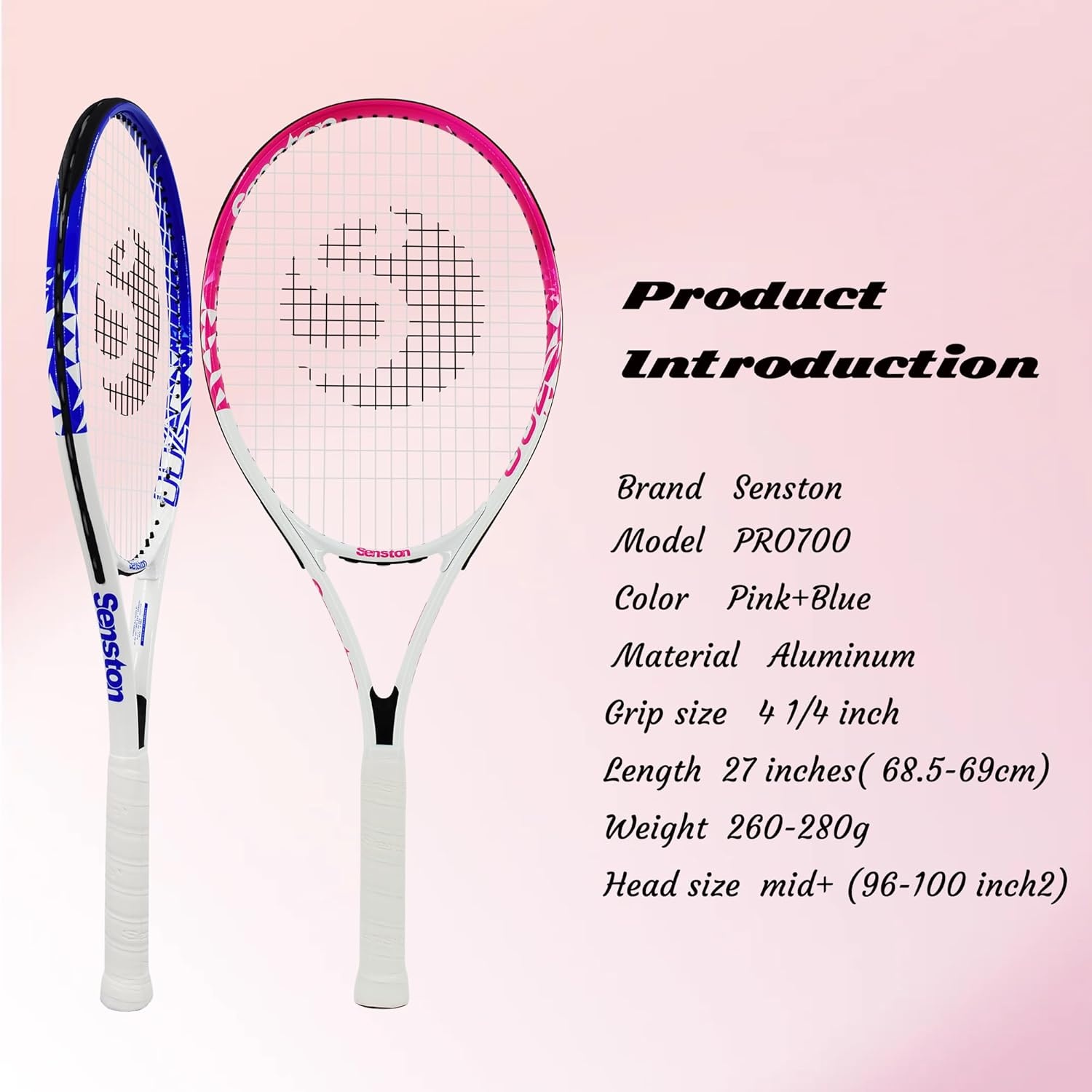 image:imageSenston Tennis Rackets for Adults 27 inch Tennis Racquets 2 Player Tennis Racket Set with 3balls2 Grips 2 Vibration Damperspinkblue