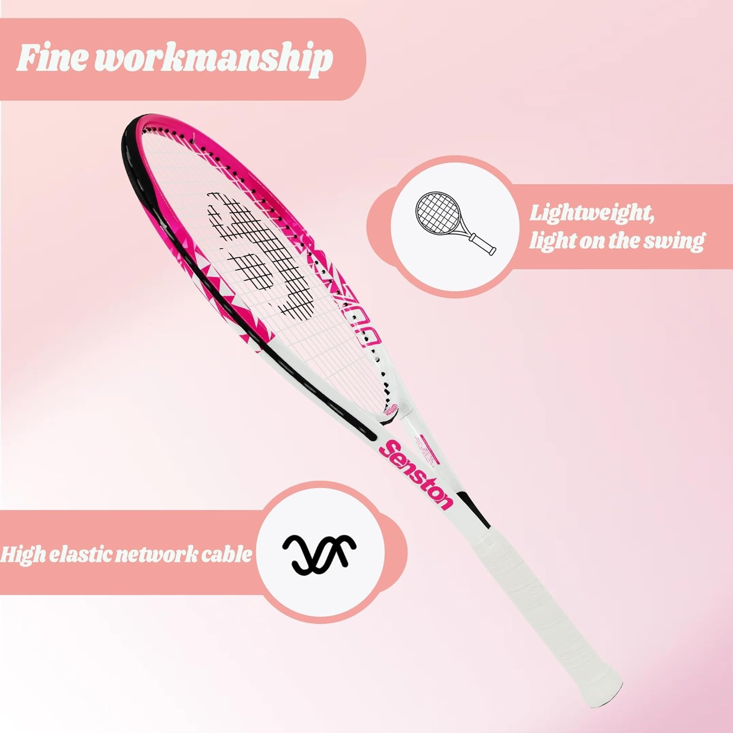 image:imageSenston Tennis Rackets for Adults 27 inch Tennis Racquets 2 Player Tennis Racket Set with 3balls2 Grips 2 Vibration Damperspinkblue