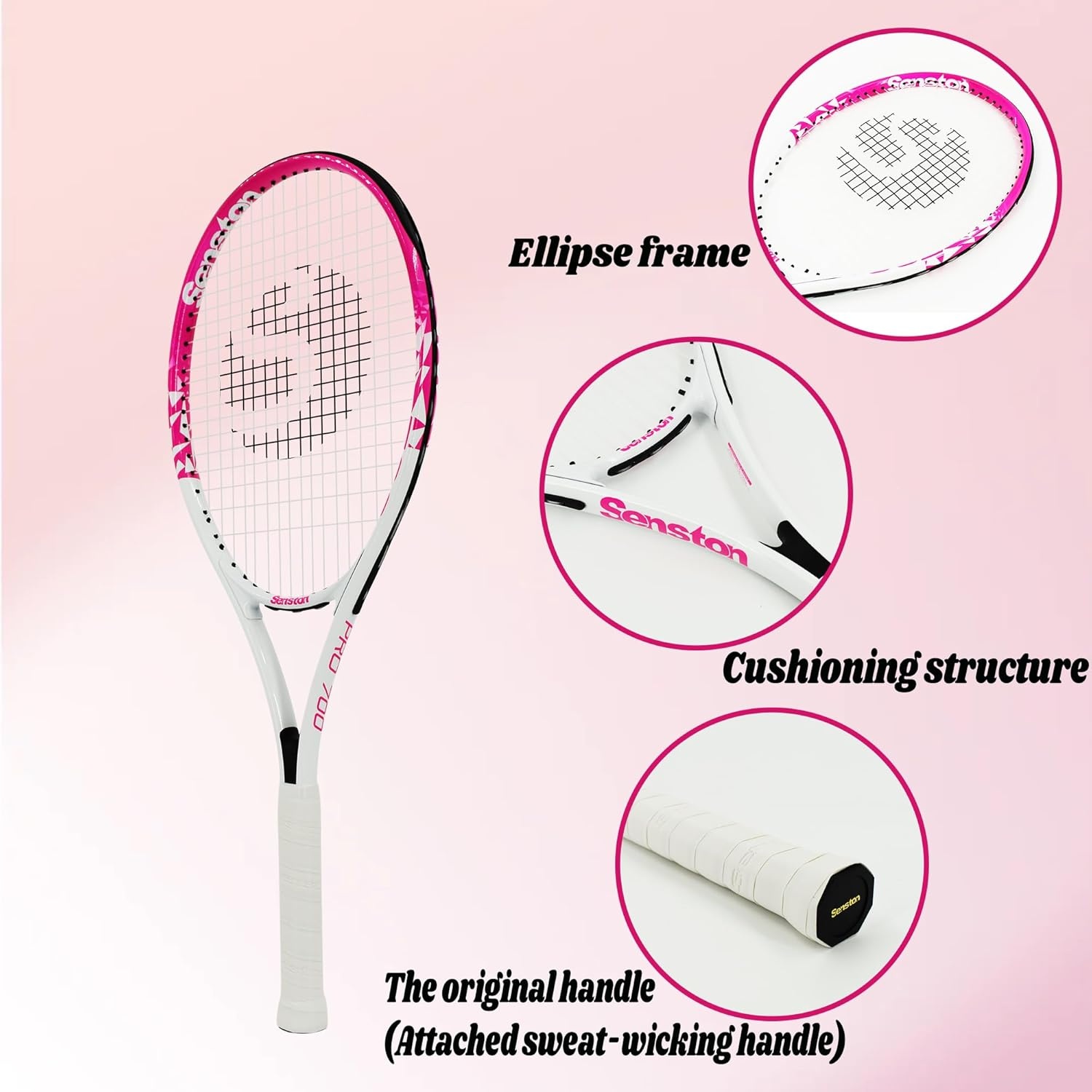 image:imageSenston Tennis Rackets for Adults 27 inch Tennis Racquets 2 Player Tennis Racket Set with 3balls2 Grips 2 Vibration Damperspinkblue