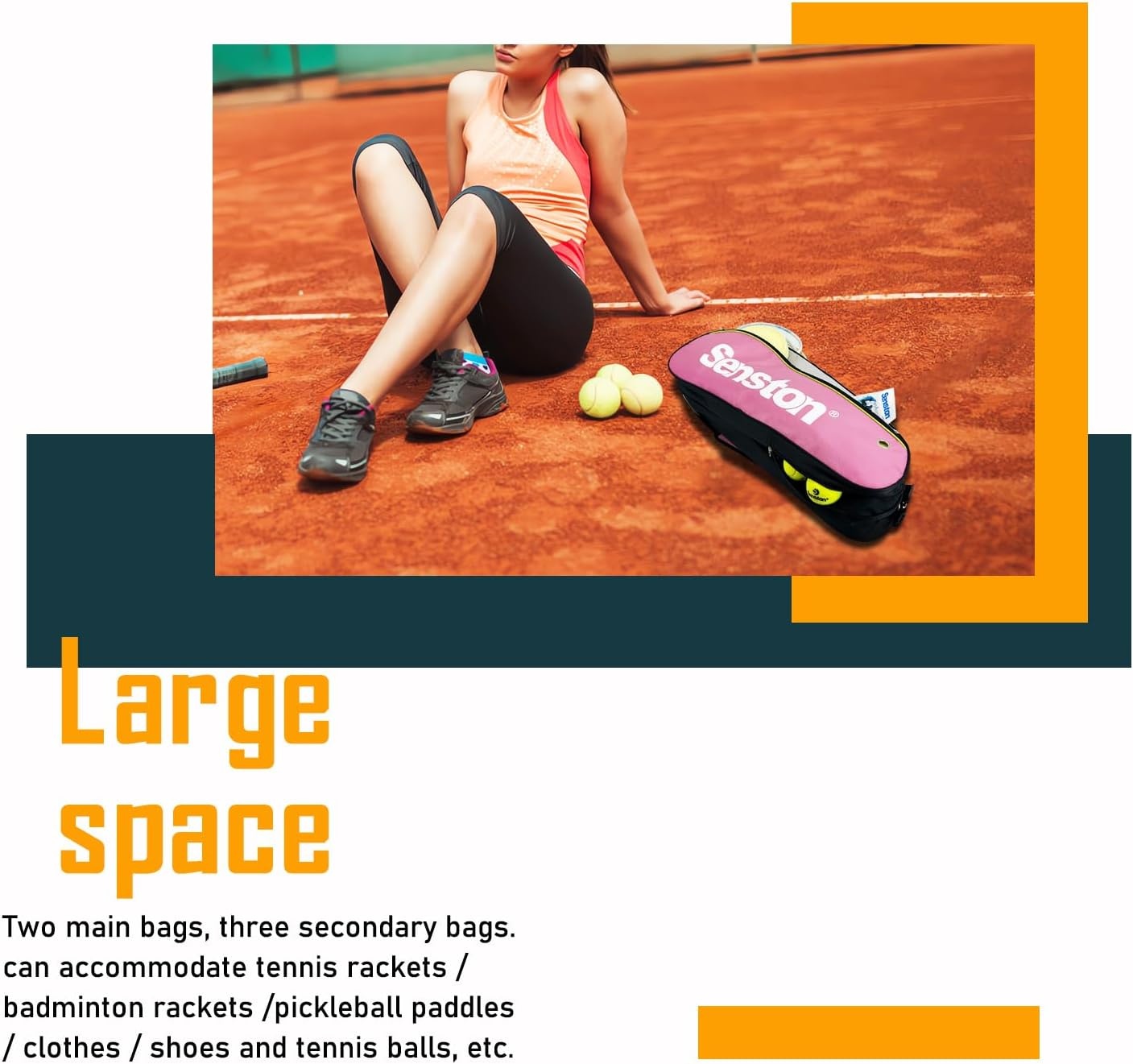 image:imageSenston TennisBadminton Racket BagSingle Shoulder Racket Bag Racquet BagWaterproof And DustproofPink