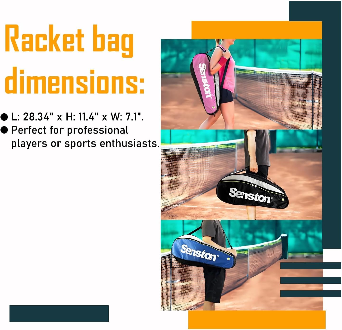 image:imageSenston TennisBadminton Racket BagSingle Shoulder Racket Bag Racquet BagWaterproof And DustproofPink