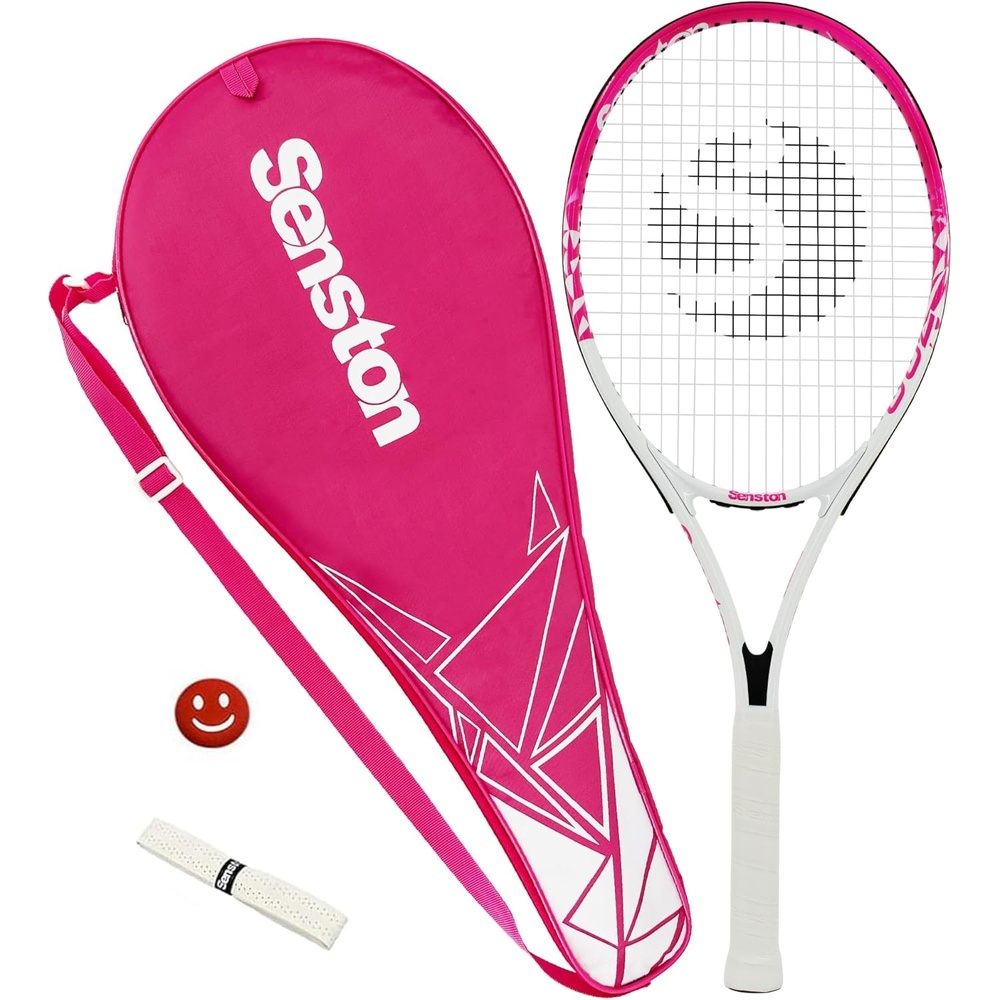 image:imageSenston 27 inch Tennis Racket for Adults 1 Pack Tennis Racket Set Tennis Overgrip Vibration Damperwhite pink