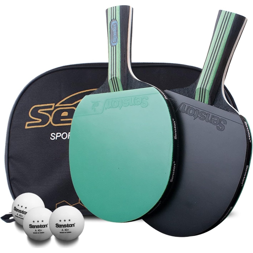 image:imageSenston 5Ply Ping Pong Paddles Set Premium Wood Table Tennis Set of 2 with 3 Balls amp Portable Carry Case HighControl 2mm Sponge amp Ergonomic NonSlip Grip for Beginners amp Family PlayGreen