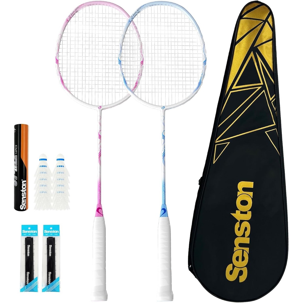 image:imageSenston N80 Carbon Fiber Badminton Racket Lightweight HighModulus Frame with AntiSlip Gripsamp 2 Carry Bagsfor OutdoorBackyard Sports Recreational Players Seeking an UpgradePinkBlue