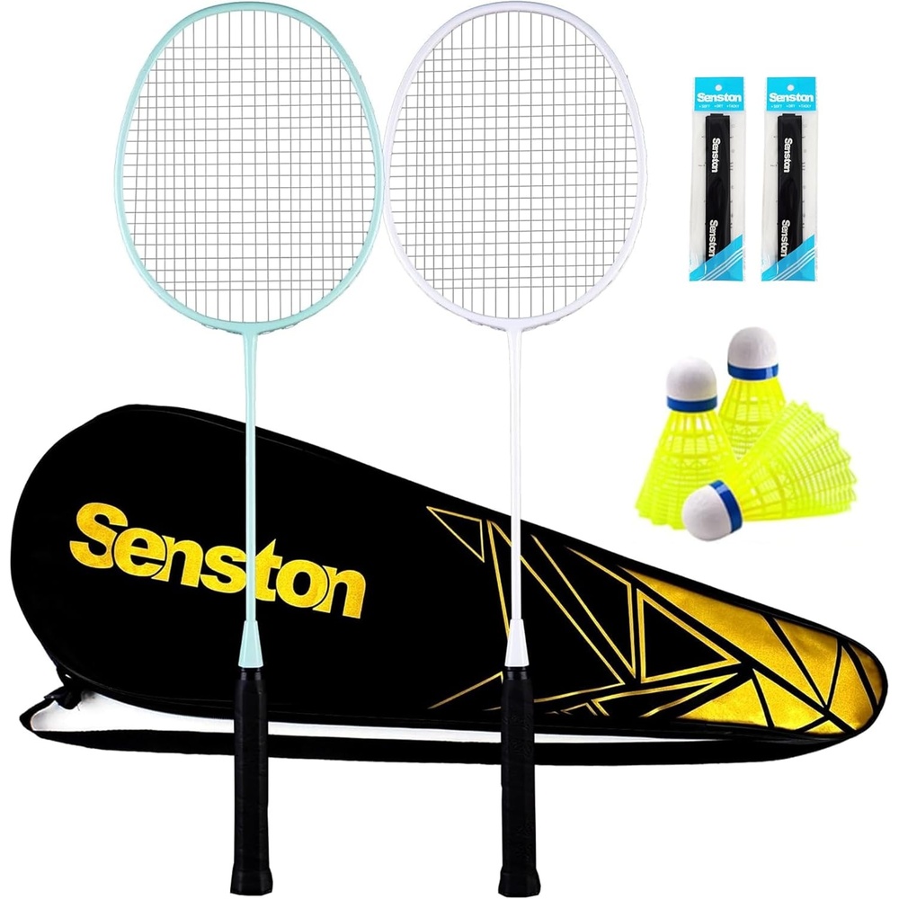 image:imageSenston Professional Badminton Rackets Set of 4 Carbon Fiber 6 Shuttlecocks 4 Grips amp Bag for Backyard Games 90g LightweightGreen White