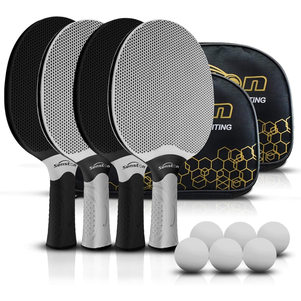 image:imageSenston Table Tennis Rackets SetProfessional Ping Pong Paddle Set for 4 Players Composite Rubber Table Tennis Paddles Indoor or Outdoor GamesBlackWhite
