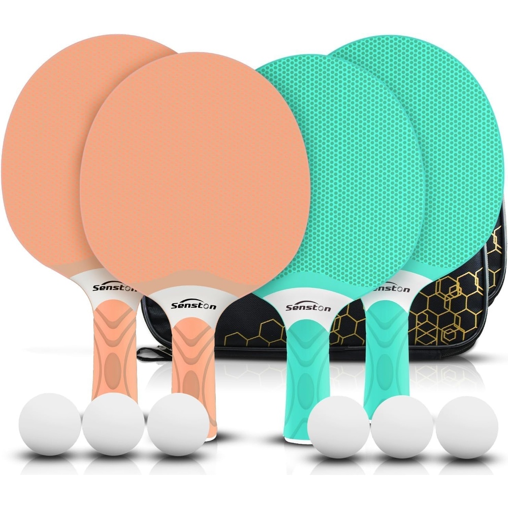 image:imageSenston Table Tennis Rackets SetProfessional Ping Pong Paddle Set for 4 Players Composite Rubber Table Tennis Paddles Indoor or Outdoor GamesOrangeGreen