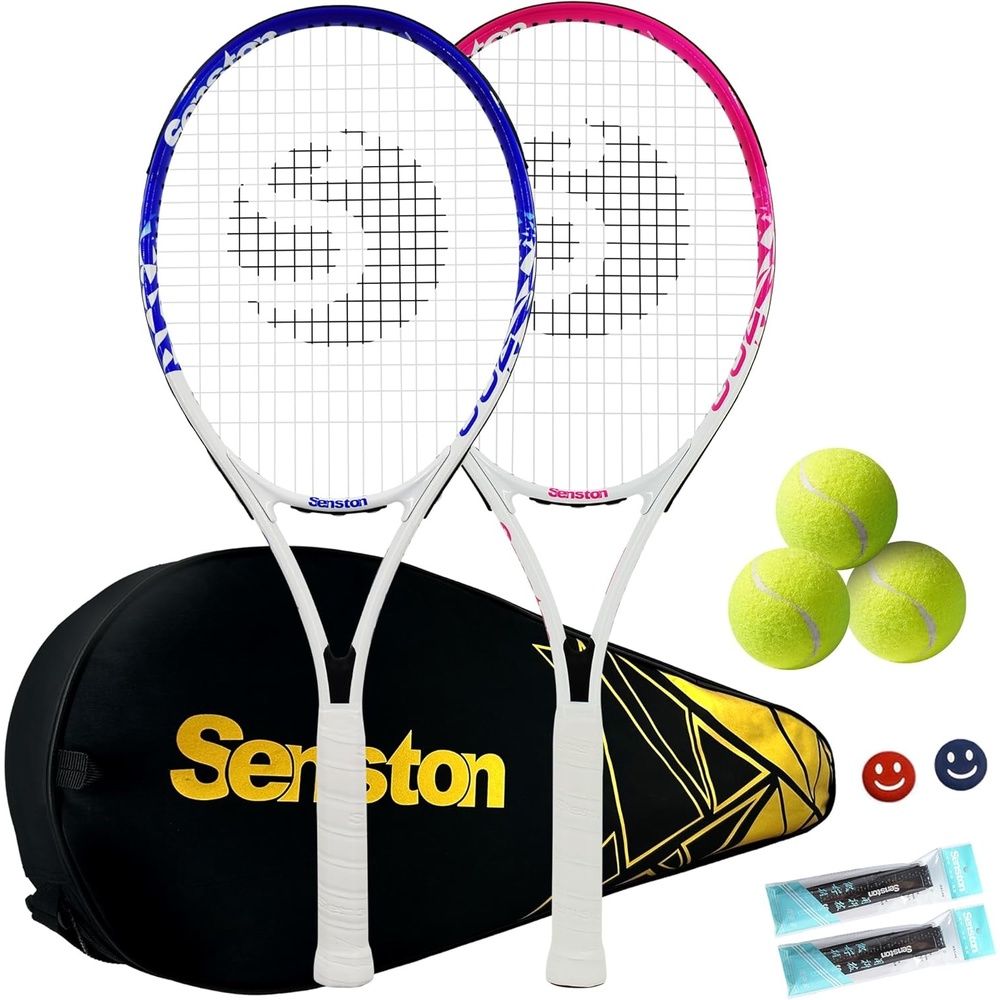 image:imageSenston Tennis Rackets for Adults 27 inch Tennis Racquets  2 Player Tennis Racket Set with 3balls2 Grips 2 Vibration Damperspinkblue