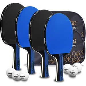 Senston 5-Ply Ping Pong Paddles Set – Premium Wood Table Tennis Set of 4 with 6 Balls & Portable Carry Case – High-Control 2mm Sponge & Ergonomic Non-Slip Grip for Beginners & Family Play(Blue+Blue)