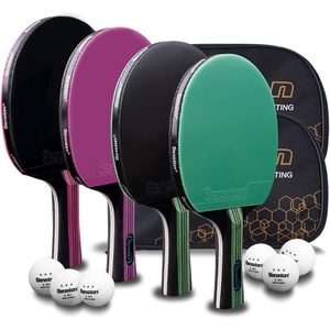 Senston 5-Ply Ping Pong Paddles Set – Premium Wood Table Tennis Set of 4 with 6 Balls & Portable Carry Case – High-Control 2mm Sponge & Ergonomic Non-Slip Grip for Beginners & Family Play(Green+Purple)