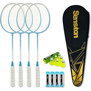 Senston Badminton Rackets Set for Backyards, Badminton Set Includ 4 Rackets, 6 Birdies, 4 Non-Slip Grips, 1 Carrying Bag — Perfect for Adult Beginners, Family & Casual Outdoor Games(Blue)
