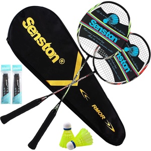 Senston Carbon Fiber Composite Badminton Rackets Set of 2 – Lightweight Pre-Strung Racquets for Beginners, Casual Outdoor Play & Family Fun, with Shuttlecocks, Replacement Grips & Carry Bag