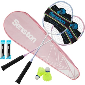 Senston Carbon Fiber Composite Badminton Rackets Set of 2 – Lightweight Racquets for Beginners, Casual Outdoor Play & Family Fun, with Shuttlecocks, Replacement Grips & Carry Bag(Pink+Blue)