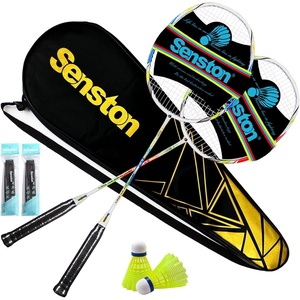 Senston Carbon Fiber Composite Badminton Rackets Set of 2 – Lightweight Racquets for Beginners, Casual Outdoor Play & Family Fun, with Shuttlecocks, Replacement Grips & Carry Bag(Blue+Red)