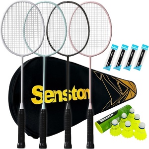 Senston Professional Badminton Rackets Set of 4 – Carbon Fiber, 6 Shuttlecocks, 4 Grips & Bag for Backyard Games | 90g Lightweight(Black/White/Pink/Green)