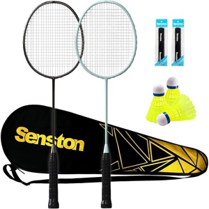Senston Professional Badminton Rackets Set of 4 – Carbon Fiber, 6 Shuttlecocks, 4 Grips & Bag for Backyard Games | 90g Lightweight(Green + Black)