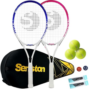 Senston Tennis Rackets for Adults 27 inch Tennis Racquets – 2 Player Tennis Racket Set with 3balls,2 Grips, 2 Vibration Dampers(pink+blue)